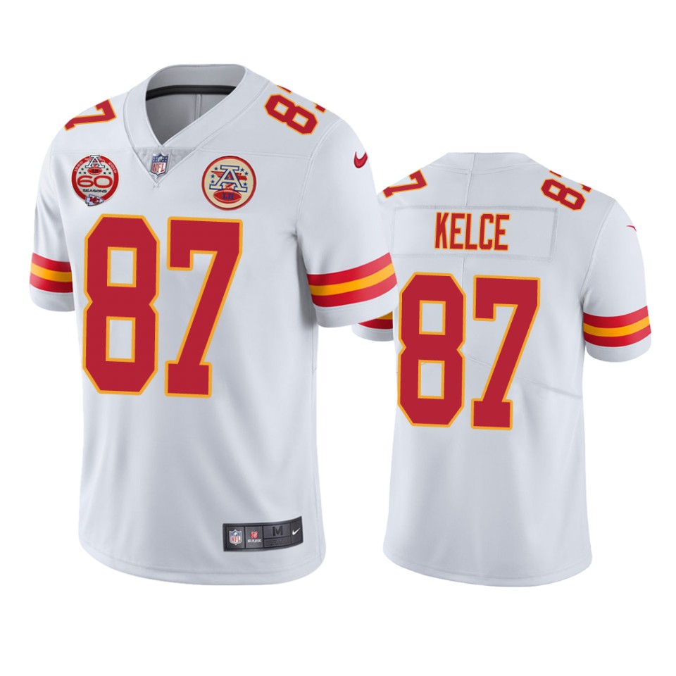 Men's Kansas City Chiefs #87 Travis Kelce White 2019 60th Anniversary Limited Stitched NFL Jersey